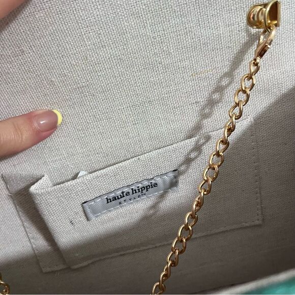 Haute Hippie Straw Flowers Bamboo Handle Satchel Shoulder Crossbody Chain OS - Picture 4 of 9